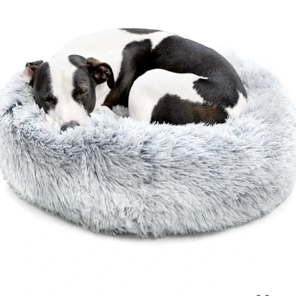NEW BARK BOX Silver Grey Gray Fuzzy Donut Dog Pet Plush Cozy Circular Bed Pillow - Picture 8 of 8